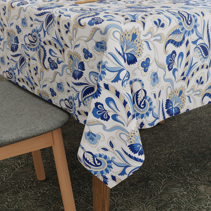 Polyester Chintz Blue Table Cloth (Pack of 1)