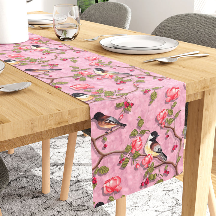 Blackout Polyester Dusty Pink Birds Table Runner (Pack of 1)