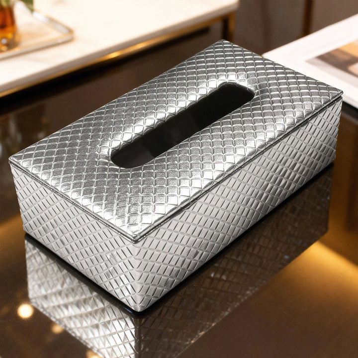 PU Leather Silver Tissue Box (Pack of 1)