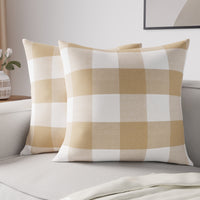 Cotton Buffalo Beige Checks Cushion Cover (Pack of 2)