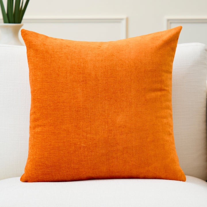 Chenille Solid Orange Cushion Cover (Pack of 1)