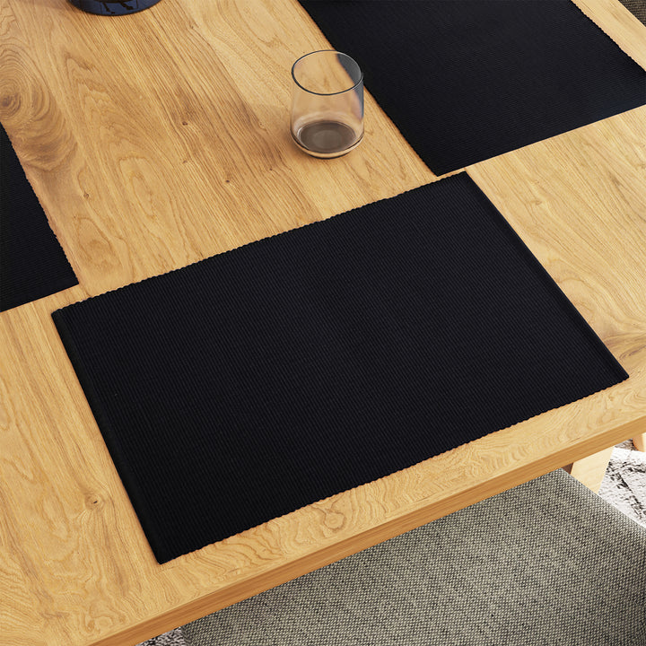 Cotton Solid Black Placemat (Pack of 6)