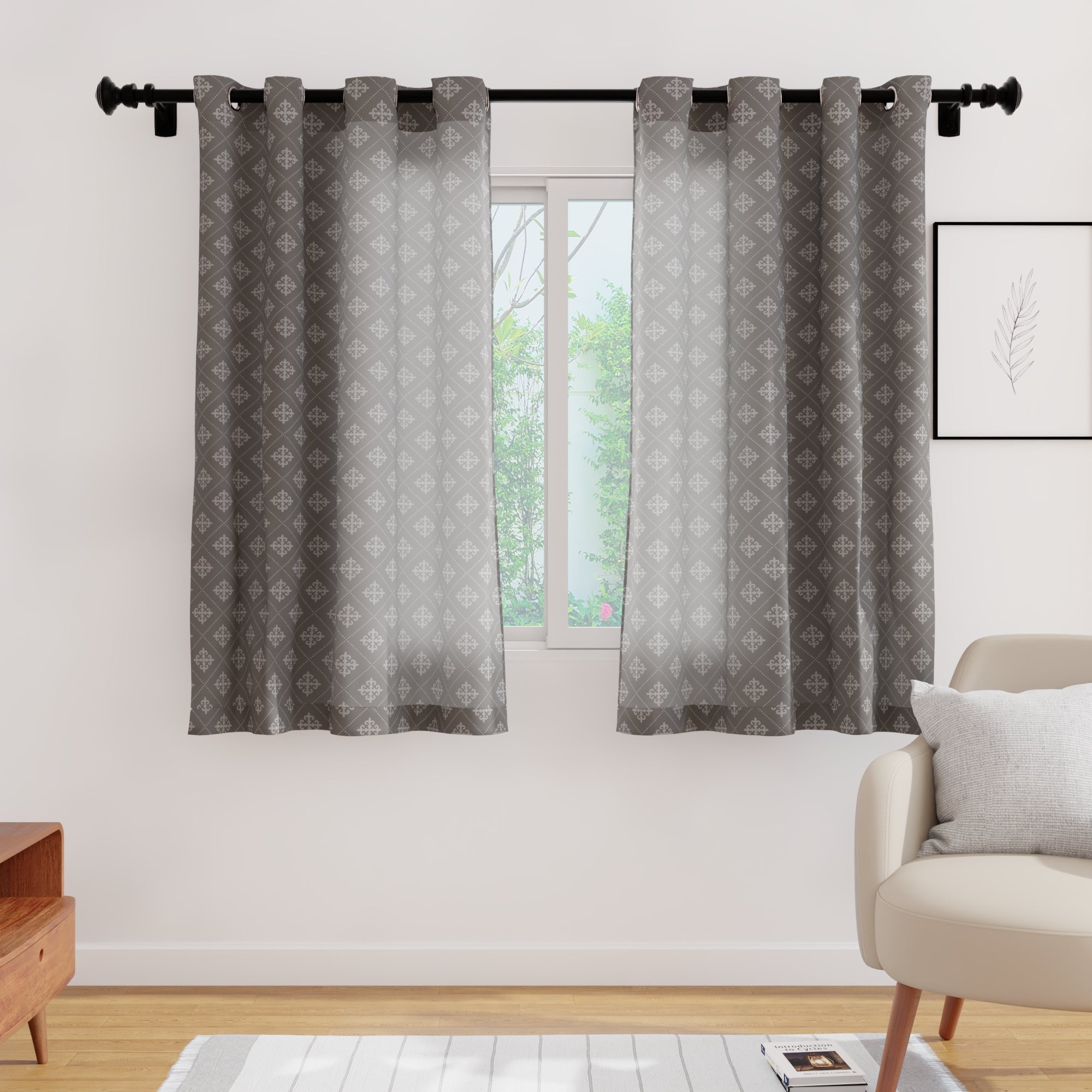 Micro Moroccan Grey Curtain (Pack of 2)