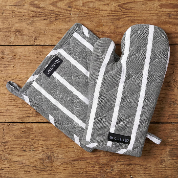 Cotton Roma Grey Stripes Oven Glove & Pot Holder