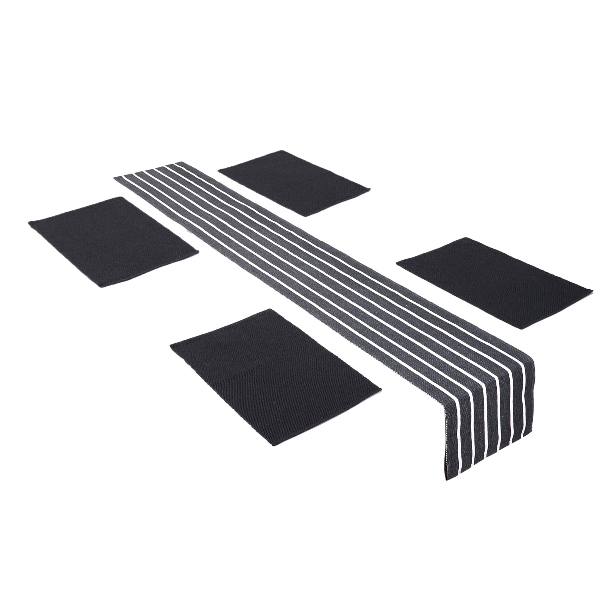 Cotton Roma Grey Table Runner+Placemat (Pack of 5)