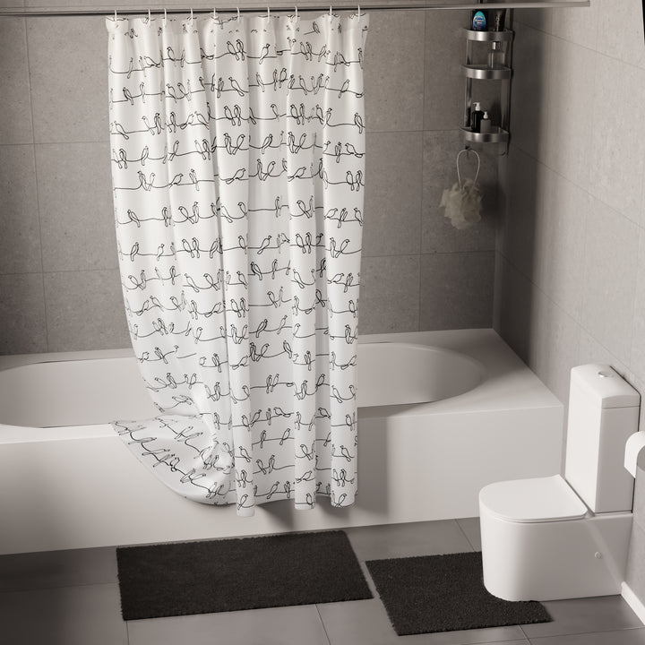 Polyester Blackbirds Combo Shower Curtain + Bathmat (Pack of 3)