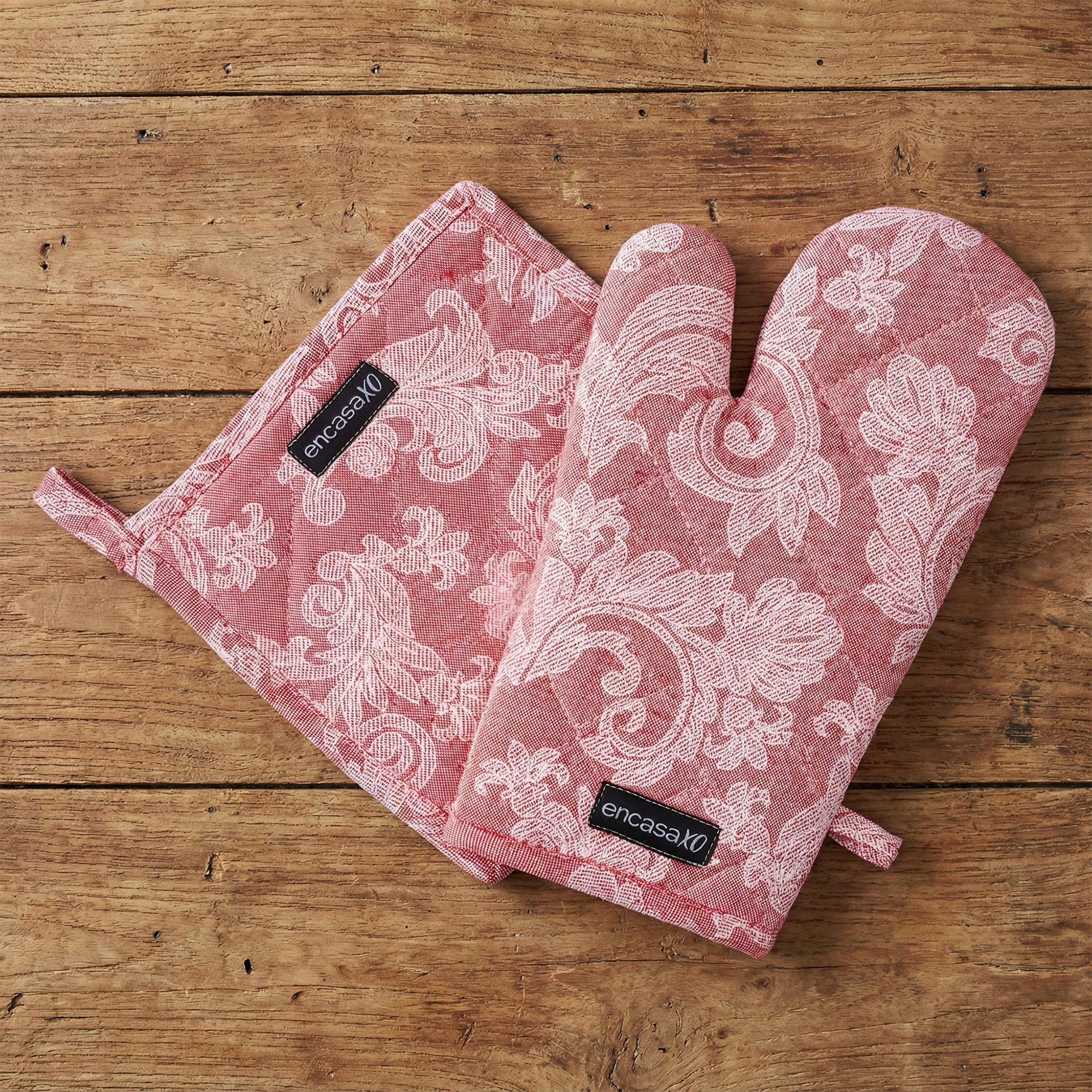 Cotton Floral Red Oven Glove & Pot Holder