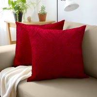 Embossed Velvet Red Cushion Cover (Pack of 2)