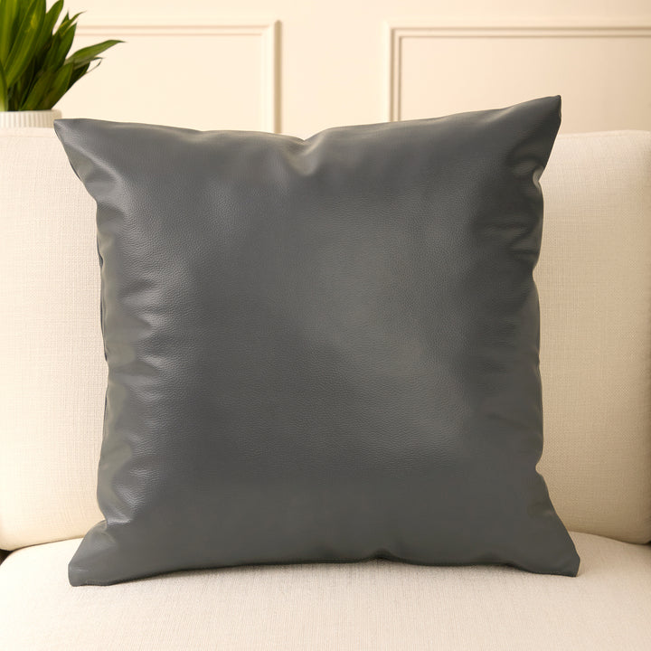 PVC Leather Dark Grey Cushion Cover (Pack of 1)