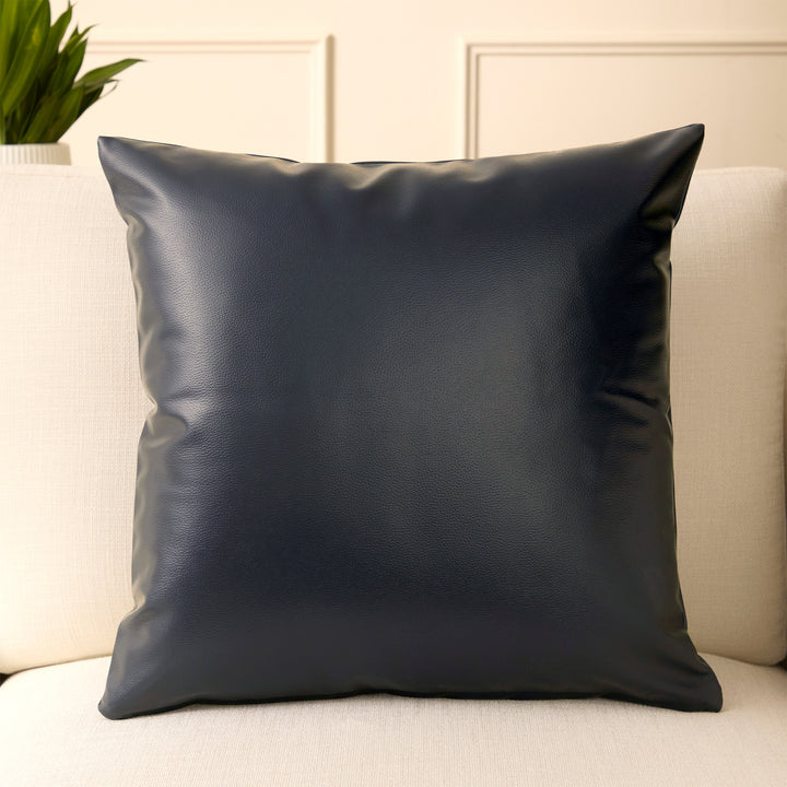 PVC Leather Navy Blue Cushion Cover (Pack of 1)