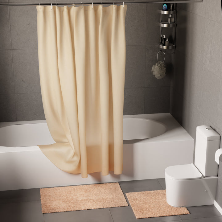 Polyester Beige Shower Curtain + Bathmat (Pack of 3)