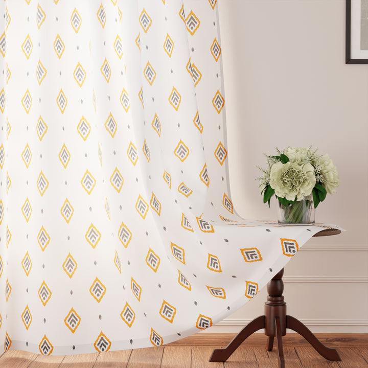 Polyester Diamond Yellow Curtain (Pack of 2)
