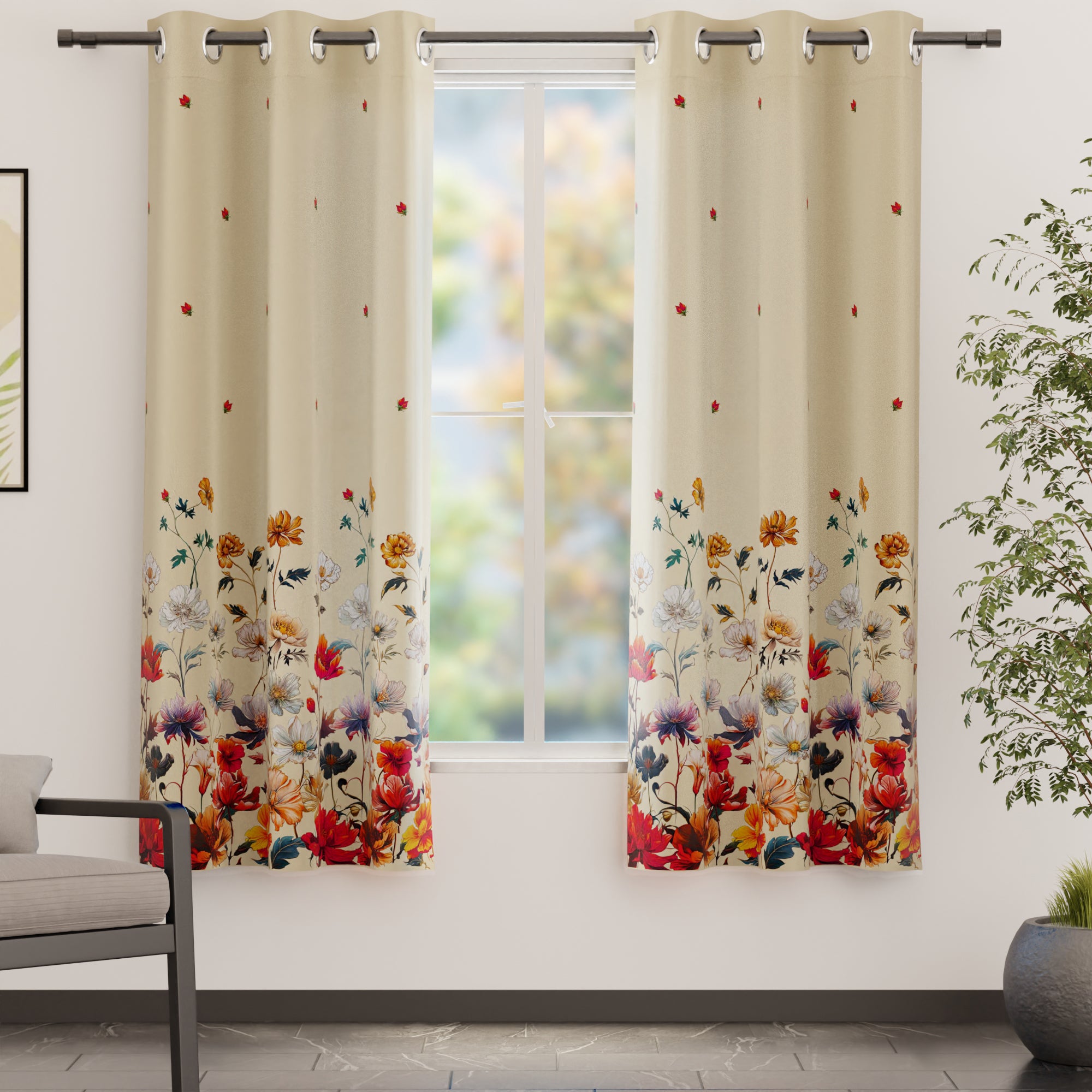 Blackout Polyester J2 Beige Curtain (Pack of 2)