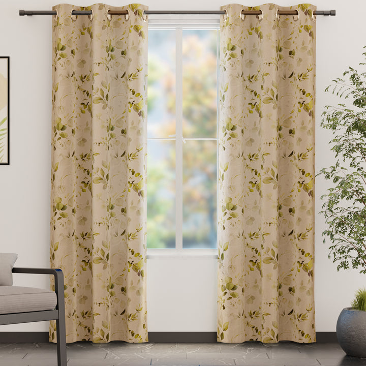 Blackout Polyester L1 Olive Curtain (Pack of 2)