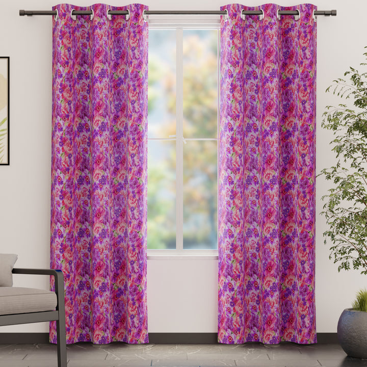 Blackout Polyester F2 Pink Curtain (Pack of 2)