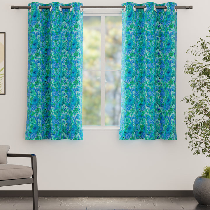 Blackout Polyester F2 Blue Curtain (Pack of 2)