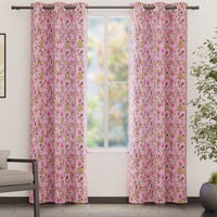 Blackout Polyester Dusty Pink Birds Curtain (Pack of 2)
