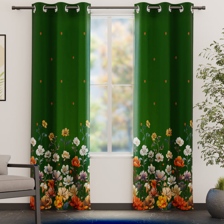 Blackout Polyester J2 Green Curtain (Pack of 2)