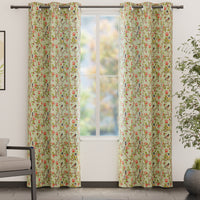 Blackout Polyester Sage Green Birds Curtain (Pack of 2)