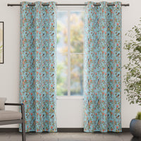 Blackout Polyester Sky Blue Birds Curtain (Pack of 2)