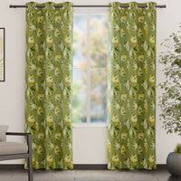 Blackout Polyester Gingko Green Curtain (Pack of 2)