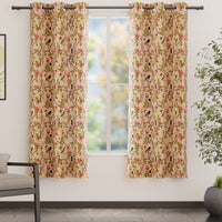 Blackout Polyester Pale Gold Birds Curtain (Pack of 2)