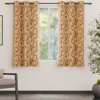 Blackout Polyester Pale Gold Birds Curtain (Pack of 2)