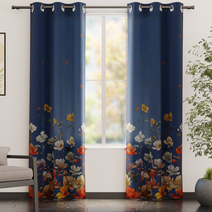 Blackout Polyester J2 Blue Curtain (Pack of 2)
