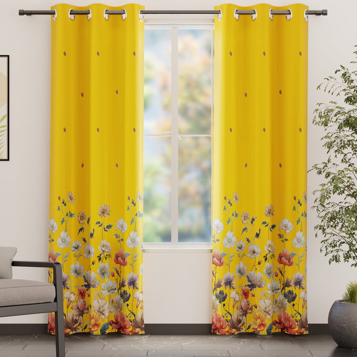 Blackout Polyester J2 Yellow Curtain (Pack of 2)
