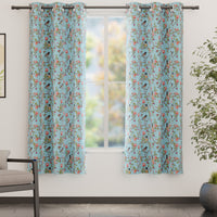 Blackout Polyester Sky Blue Birds Curtain (Pack of 2)