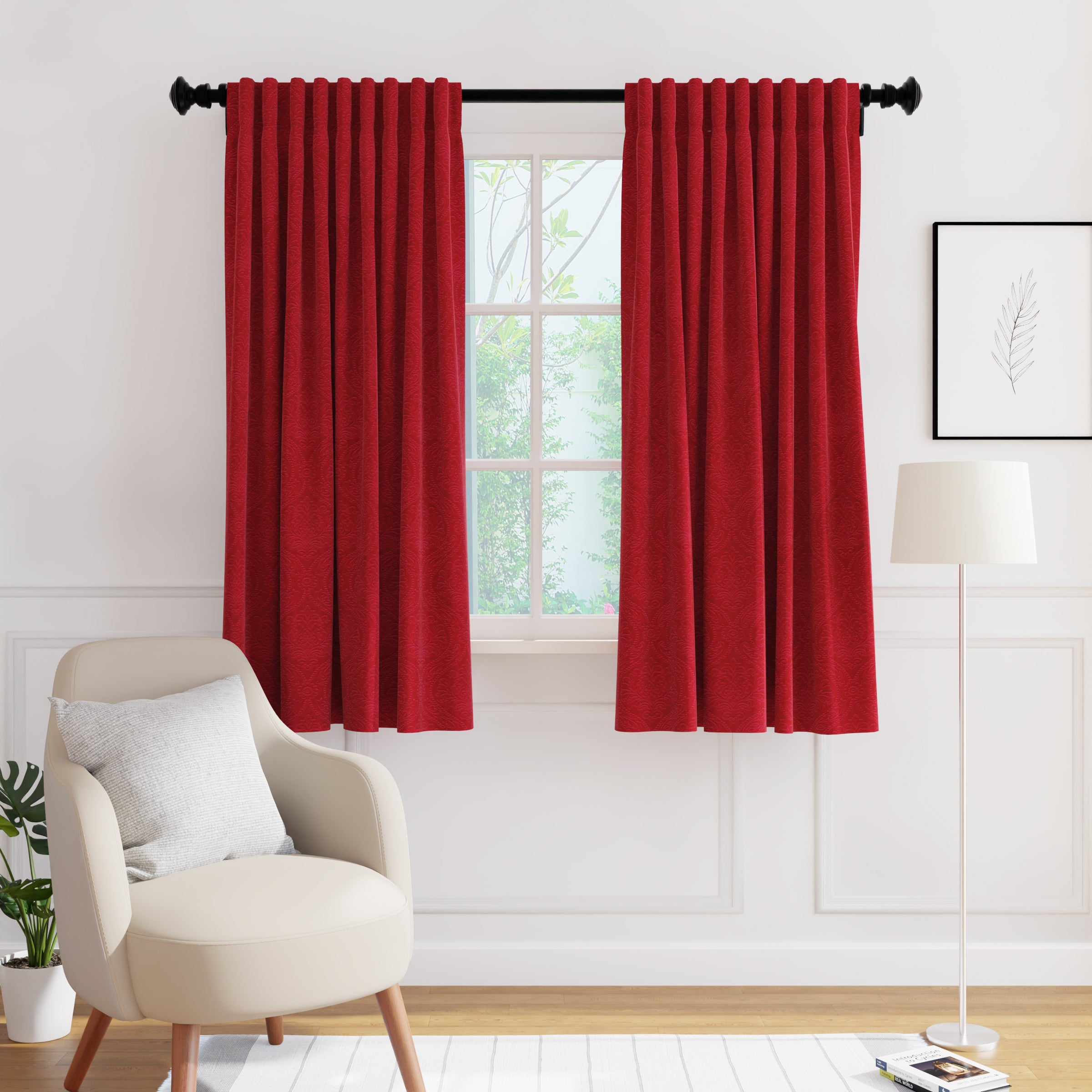 Embossed Velvet Red Curtain