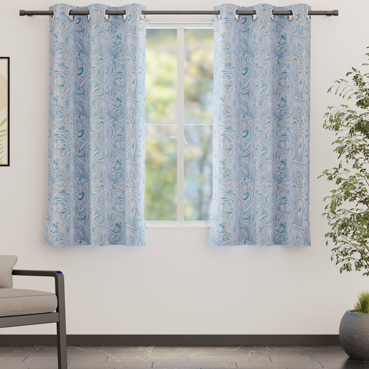 Blackout Polyester Marble Turq Curtain (Pack of 2)