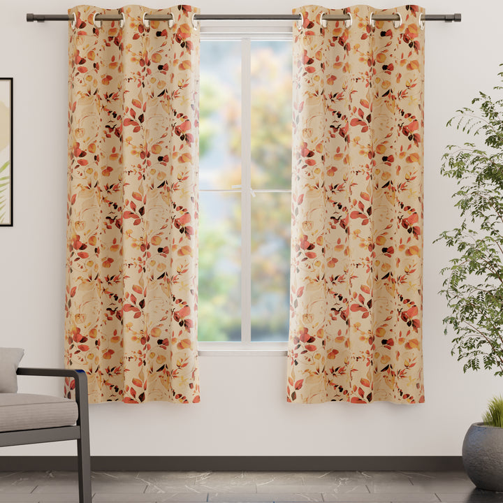 Blackout Polyester L1 Orange Curtain (Pack of 2)