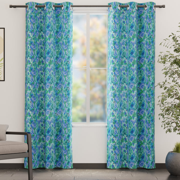 Blackout Polyester F2 Blue Curtain (Pack of 2)