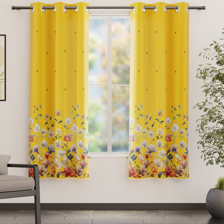 Blackout Polyester J2 Yellow Curtain (Pack of 2)