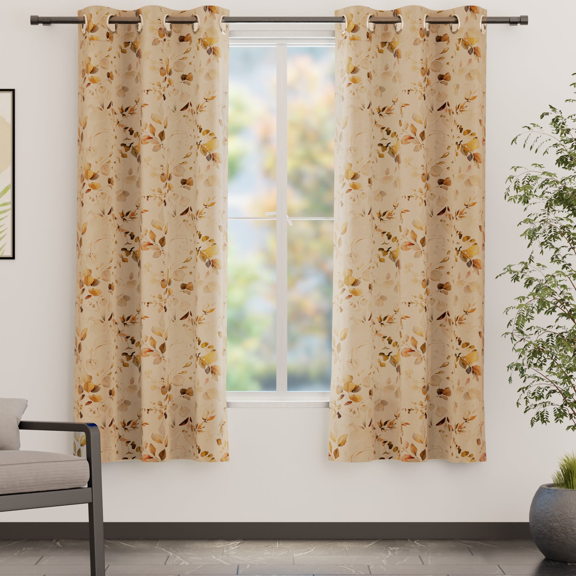 Blackout Polyester L1 Gold Curtain (Pack of 2)