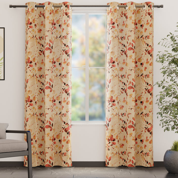 Blackout Polyester L1 Orange Curtain (Pack of 2)