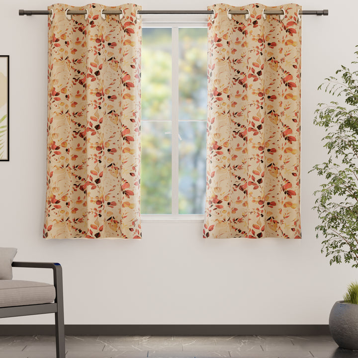 Blackout Polyester L1 Orange Curtain (Pack of 2)