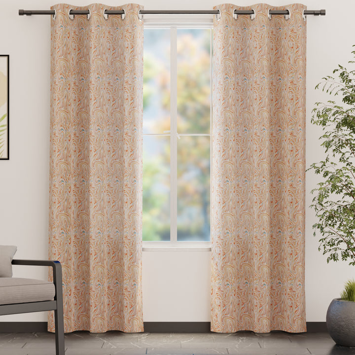 Blackout Polyester Marble Peach Curtain (Pack of 2)