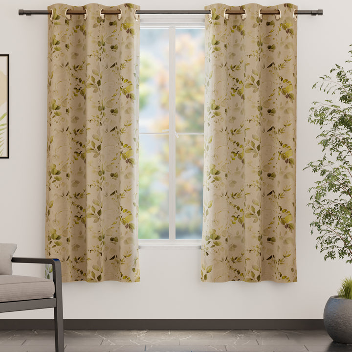 Blackout Polyester L1 Olive Curtain (Pack of 2)
