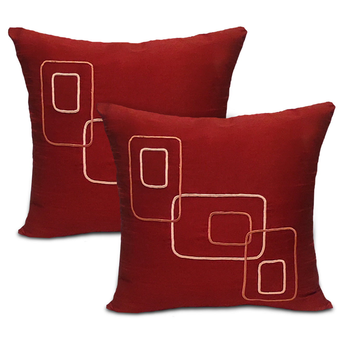 Dupion Silk Chain Red Cushion Cover (Pack of 2)