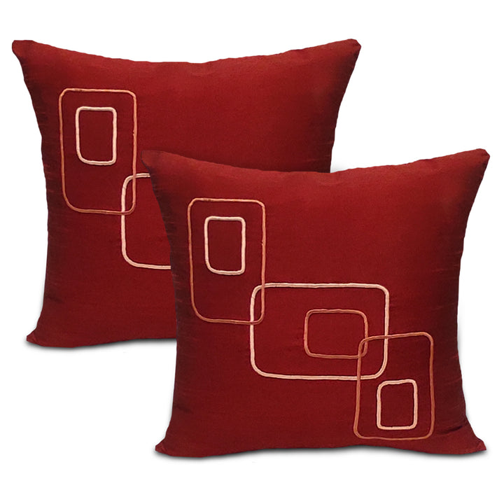 Dupion Silk Chain Red Cushion Cover (Pack of 2)