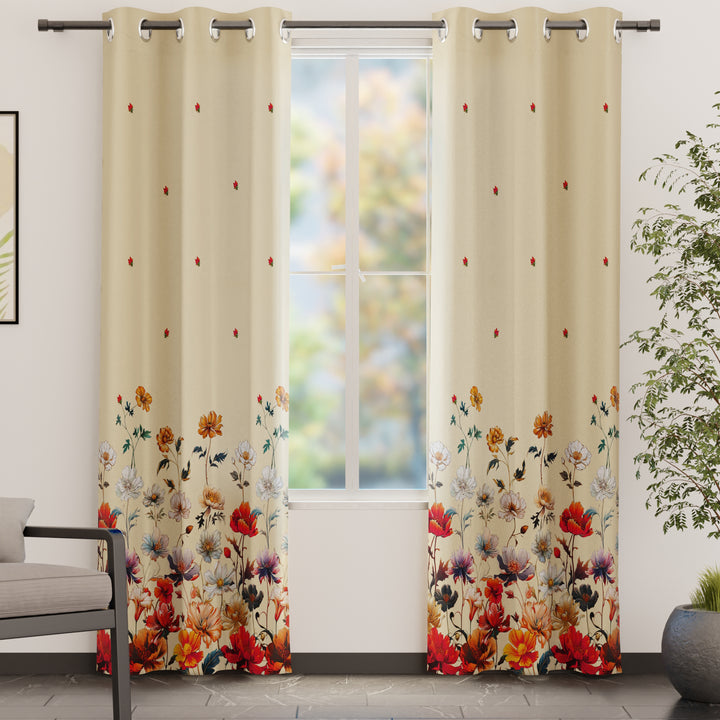 Blackout Polyester J2 Beige Curtain (Pack of 2)