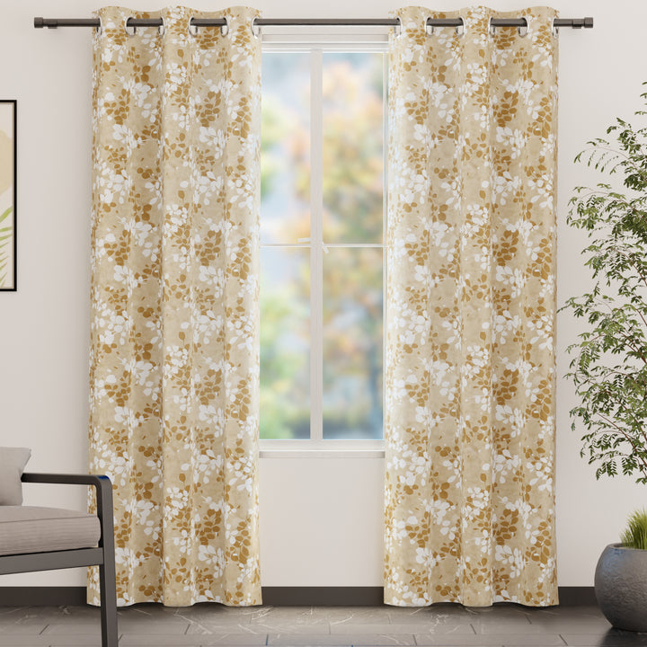 Blackout Polyester L2 Brown Curtain (Pack of 2)