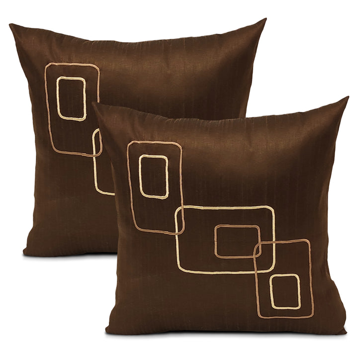 Dupion Silk Chain Coffee Cushion Cover (Pack of 2)