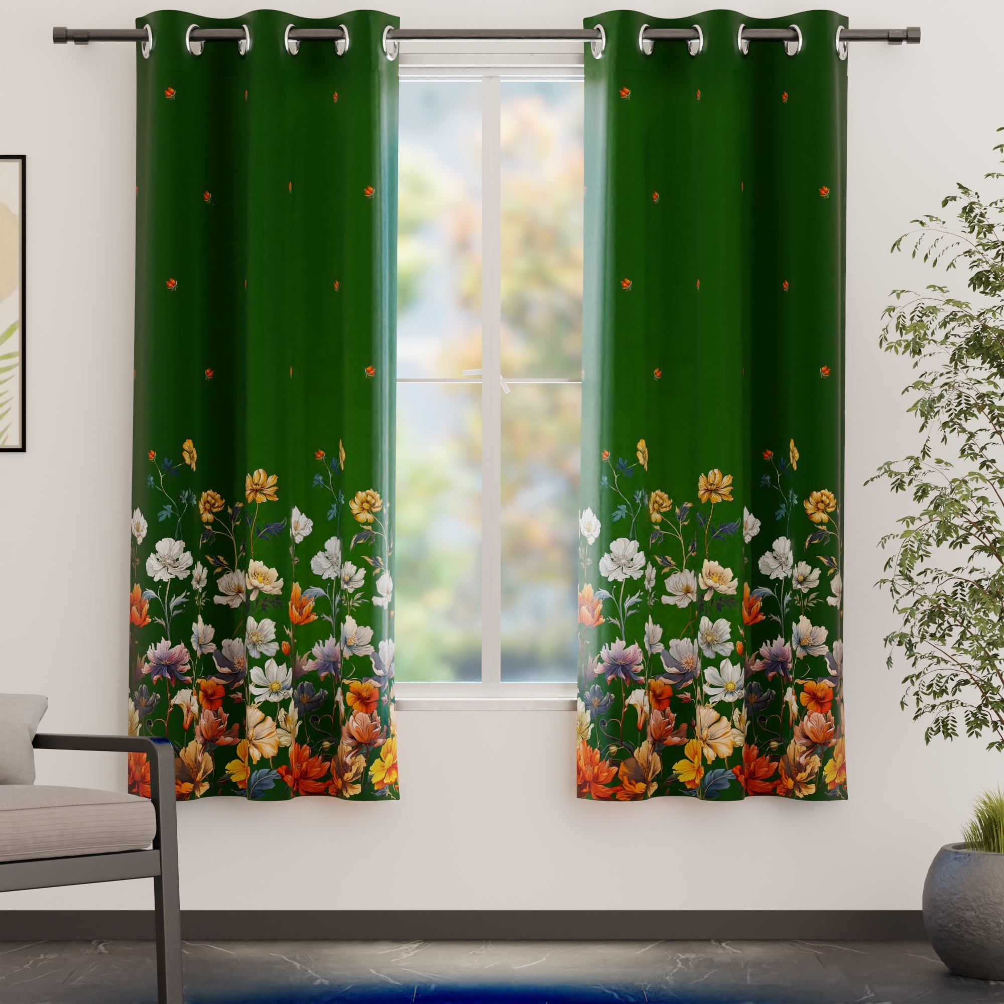 Blackout Polyester J2 Green Curtain (Pack of 2)