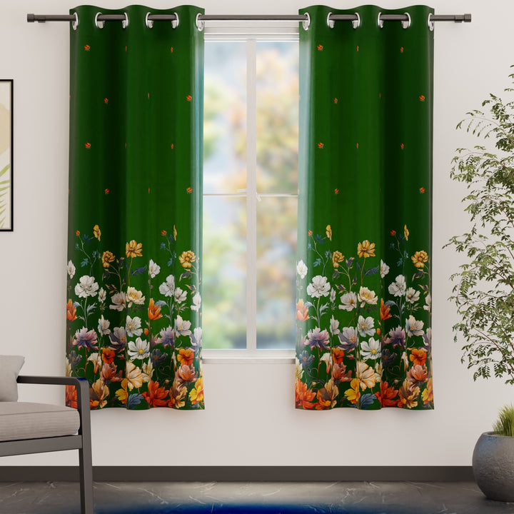 Blackout Polyester J2 Green Curtain (Pack of 2)