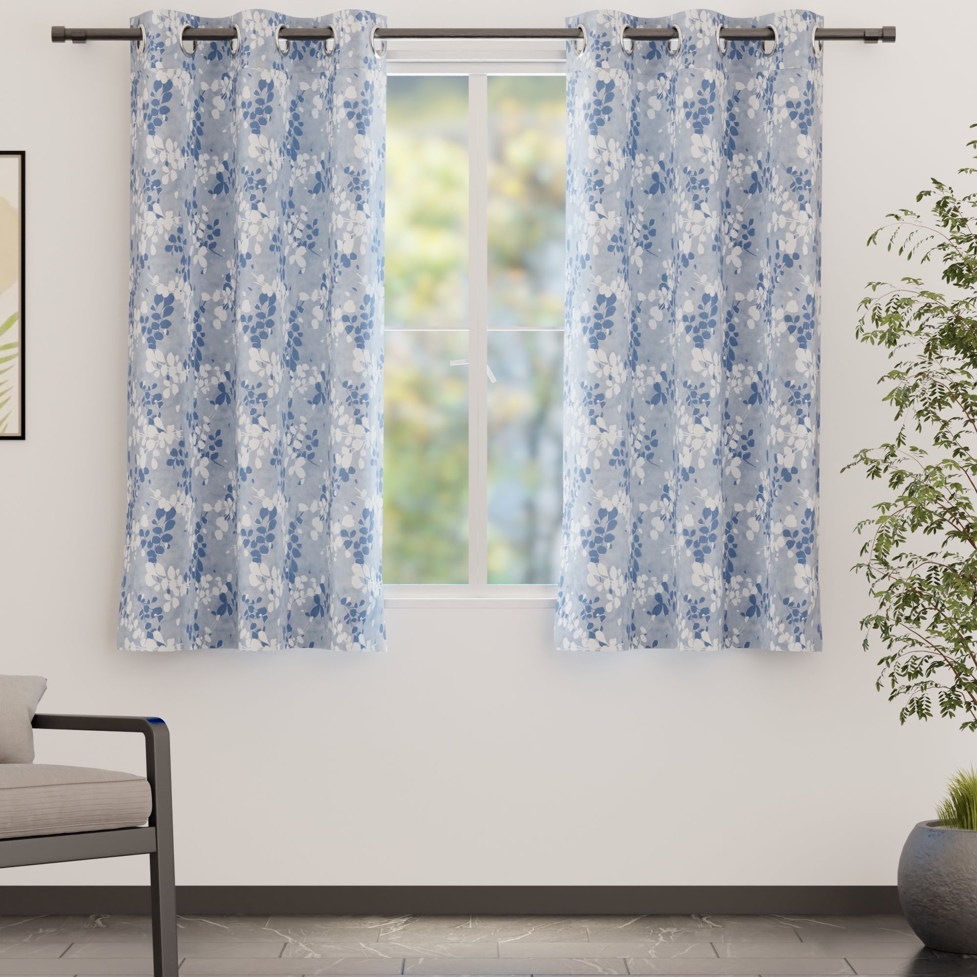 Blackout Polyester L2 Blue Curtain (Pack of 2)