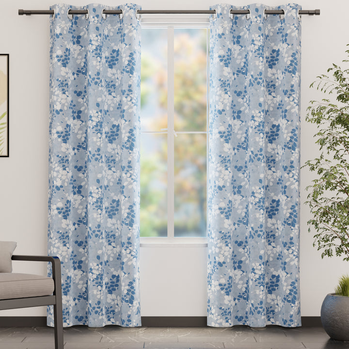 Blackout Polyester L2 Blue Curtain (Pack of 2)