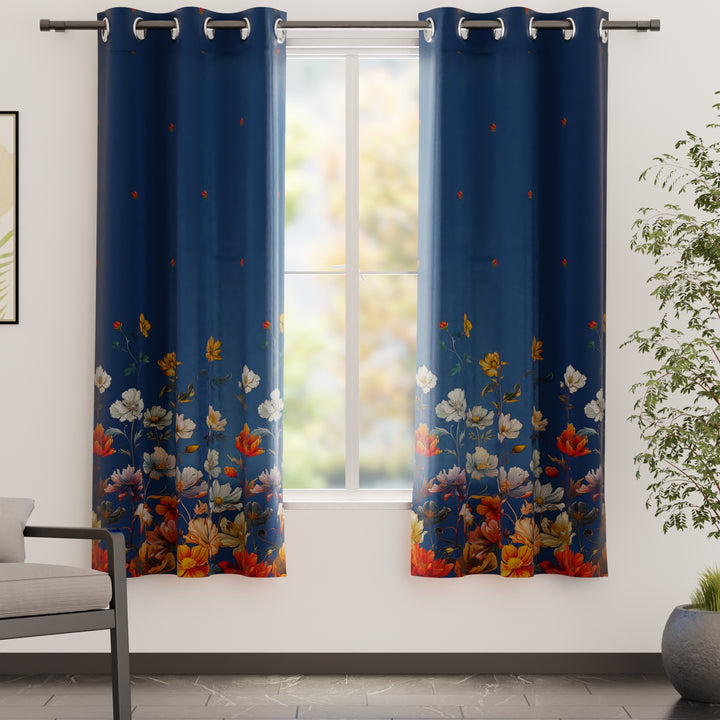 Blackout Polyester J2 Blue Curtain (Pack of 2)